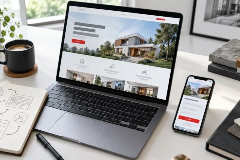 Laptop und Smartphone mit abgestimmter Landingpage und gut erkennbarem Anfrageformular