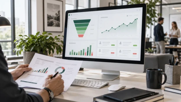 Unternehmenswebsite mit Analyse-Dashboard und nachvollziehbarem Anfrage-Funnel
